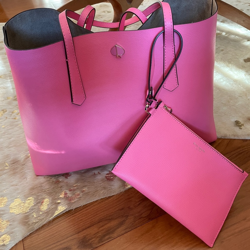 Kate Spade Large Pink Coated Leather Tote and Removeable Zip Pouch